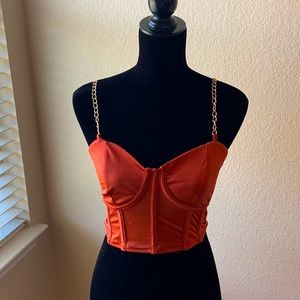 Deep orange cami with gold chain straps